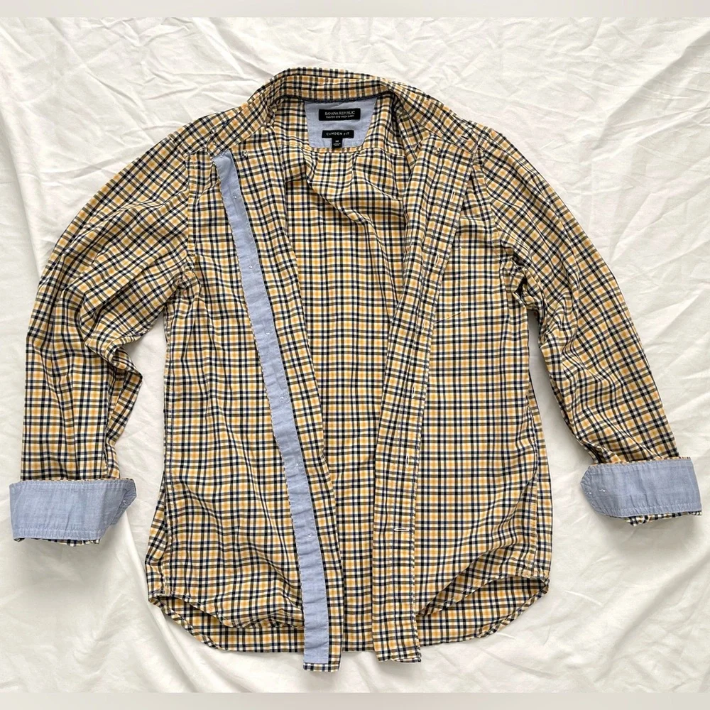 Banana Republic Mens Plaid Button Shirt | Camden Fit | Size M | Navy & Yellow